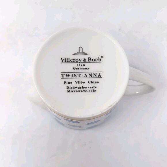 VTG Villeroy & Boch Twist Anna Cream Sugar Set With Lids White Blue Polka Dots - Picture 8 of 12